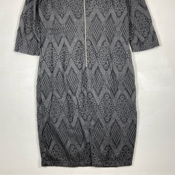Bisou Bisou Michele Bohbot Midi Dress Lace Size 16 Argyle Zipper Charcoal Boho - Picture 9 of 16